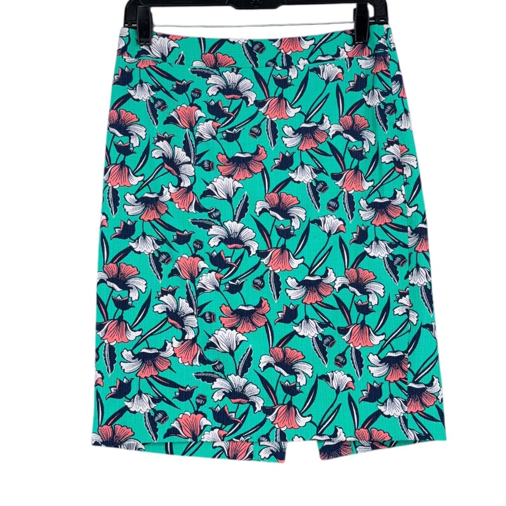 J. Crew Floral Print Pencil Skirt‎ Women's Size 0 Career Office Green